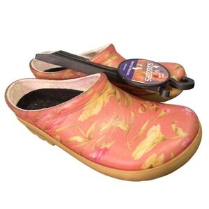 Sloggers Clogs Womens Sz 6 Pink Floral Waterproof Slides Garden Rain Comfort